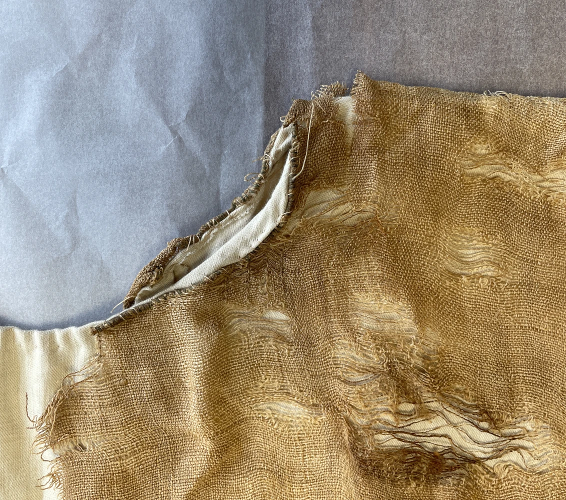 Detail from the collar of an Egyptian Tunic showing edge stitching